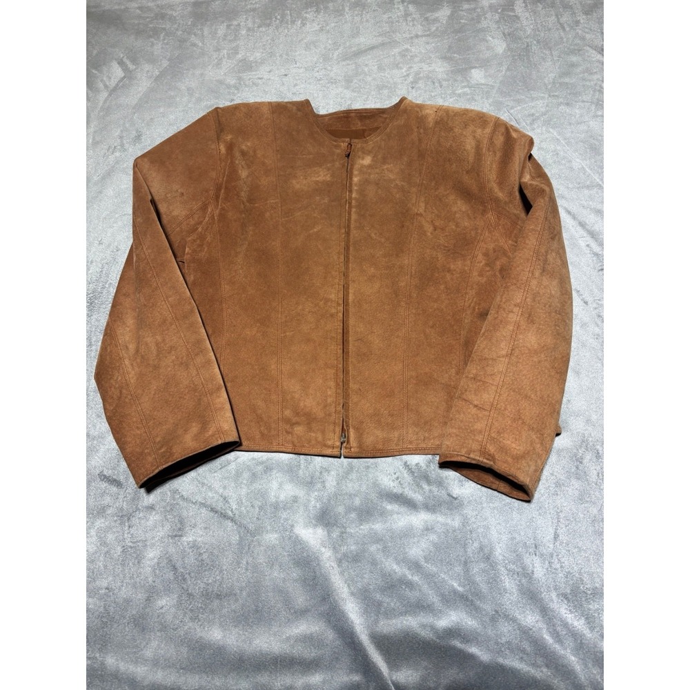 Alcott & Andrews Women L Brown Leather Rayon Lined Zip Jacket Padded Shoulders